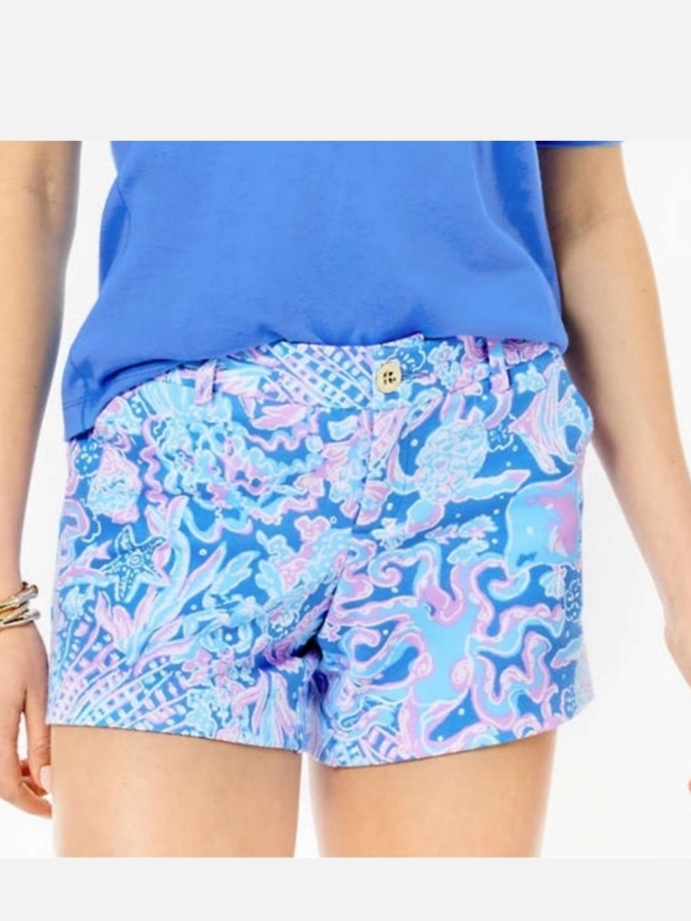 Lilly Pulitzer Callahan Knit Shorts Boca Blue Sea What I Sea Breathable 5"